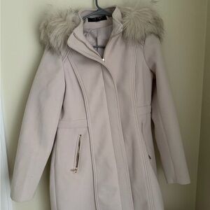 Women's Cream Fur-Trimmed Coat
